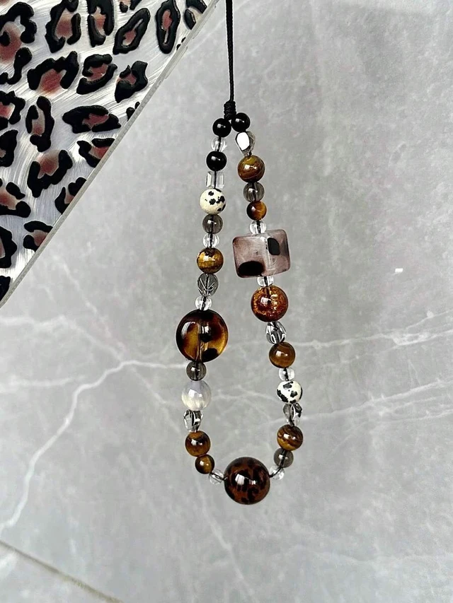 Alt view image 2 of 7 - Bks Beaded Phone Lanyard Brown Leopard Print Short Wrist Strap Camera Charm Pendant For Women