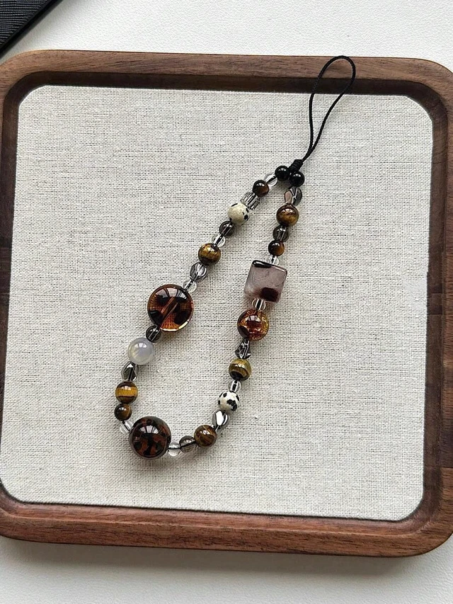 Alt view image 3 of 7 - Bks Beaded Phone Lanyard Brown Leopard Print Short Wrist Strap Camera Charm Pendant For Women