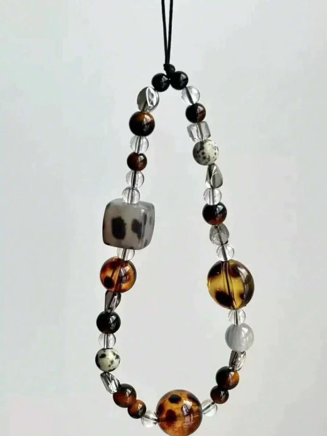 Alt view image 4 of 7 - Bks Beaded Phone Lanyard Brown Leopard Print Short Wrist Strap Camera Charm Pendant For Women