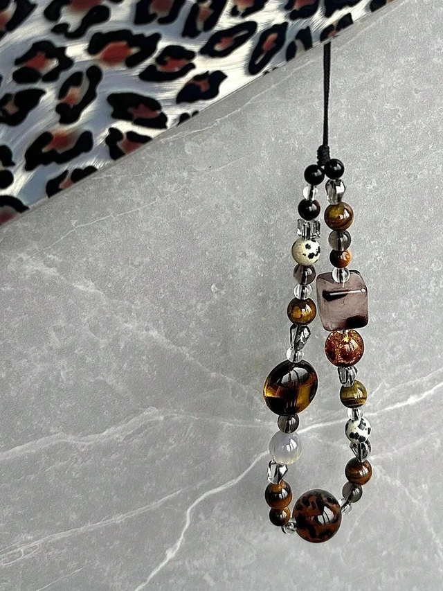 Alt view image 5 of 7 - Bks Beaded Phone Lanyard Brown Leopard Print Short Wrist Strap Camera Charm Pendant For Women