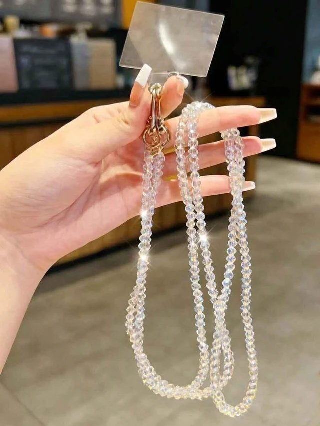 Main image of Bks Jade White Black Orchid Shiny Glass Bead Chain Phone Lanyard Crossbody Strap for Bags Suitable