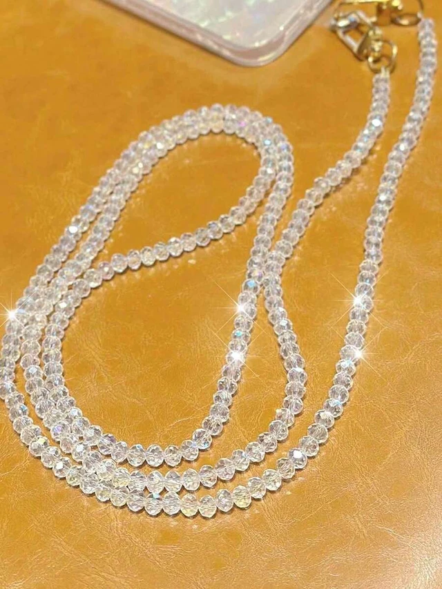 Alt view image 4 of 7 - Bks Jade White Black Orchid Shiny Glass Bead Chain Phone Lanyard Crossbody Strap for Bags Suitable