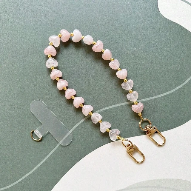 Main image of Bks Heart Shaped Phone Lanyard Faux Stone Acrylic Bead Bag Charm Compatible With Android And Most Smartphones For Birthday Gift