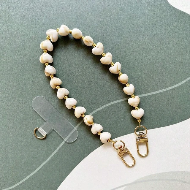 Main image of Bks Heart Shaped Phone Lanyard Faux Stone Acrylic Bead Bag Charm Compatible With Android And Most Smartphones For Birthday Gift