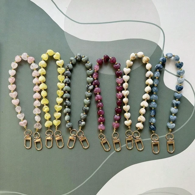 Alt view image 2 of 7 - Bks Heart Shaped Phone Lanyard Faux Stone Acrylic Bead Bag Charm Compatible With Android And Most Smartphones For Birthday Gift