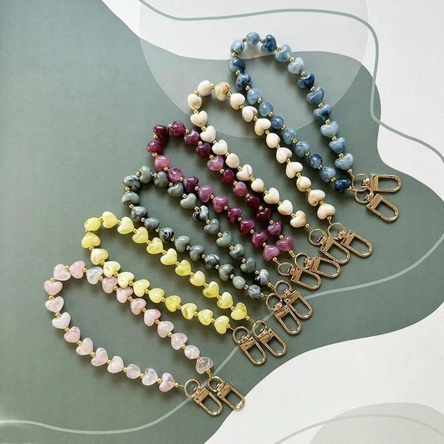 Alt view image 4 of 7 - Bks Heart Shaped Phone Lanyard Faux Stone Acrylic Bead Bag Charm Compatible With Android And Most Smartphones For Birthday Gift