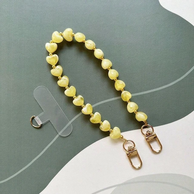 Main image of Bks Heart Shaped Phone Lanyard Faux Stone Acrylic Bead Bag Charm Compatible With Android And Most Smartphones For Birthday Gift