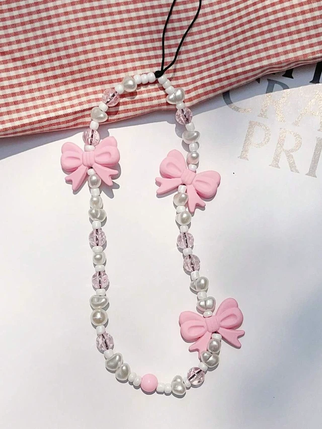 Alt view image 7 of 7 - Bks Pearl Pink Butterfly Phone Lanyard Cute Chain Gift for Mother Family Friends Birthday Holiday