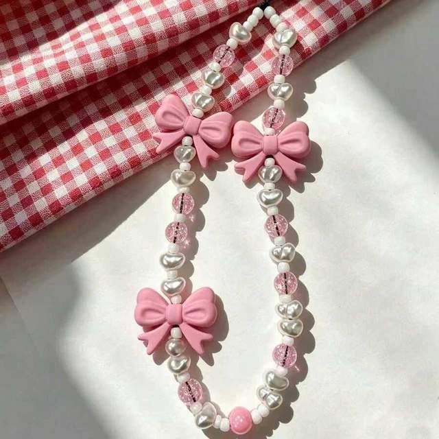 Main image of Bks Pearl Pink Butterfly Phone Lanyard Cute Chain Gift for Mother Family Friends Birthday Holiday