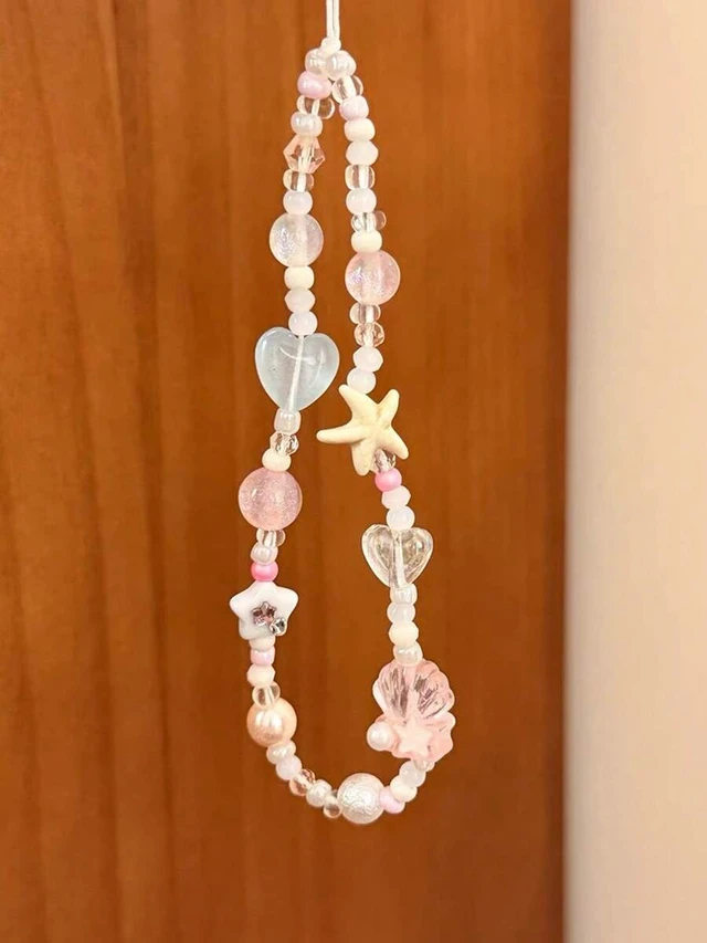 Alt view image 6 of 7 - Bks Handmade Beaded Phone Charm with Heart Starfish Design, Anti-Lost Chain Strap for Apple iPhone Pro, Holiday Birthday Gift Accessory