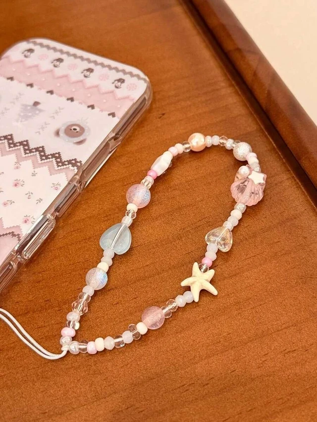 Alt view image 7 of 7 - Bks Handmade Beaded Phone Charm with Heart Starfish Design, Anti-Lost Chain Strap for Apple iPhone Pro, Holiday Birthday Gift Accessory