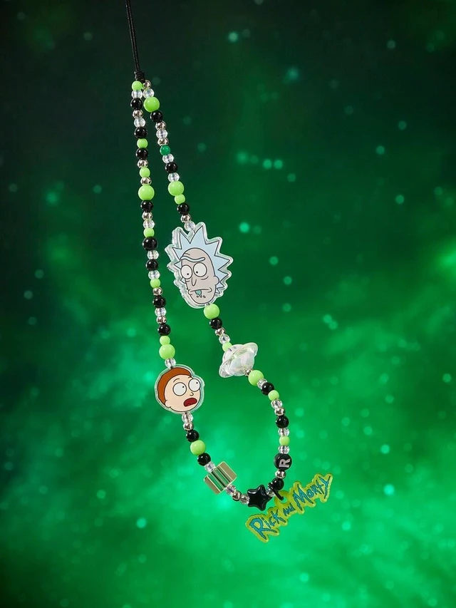 Main image of Bks Handmade Beaded Cartoon Mobile Phone Chain Lanyard Fits All Phone Cases Morty Cool Green