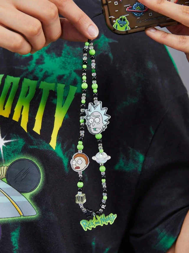 Alt view image 2 of 7 - Bks Handmade Beaded Cartoon Mobile Phone Chain Lanyard Fits All Phone Cases Morty Cool Green