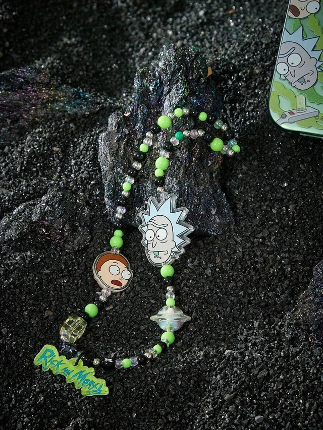 Alt view image 3 of 7 - Bks Handmade Beaded Cartoon Mobile Phone Chain Lanyard Fits All Phone Cases Morty Cool Green
