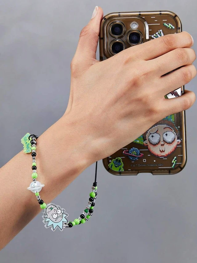 Alt view image 4 of 7 - Bks Handmade Beaded Cartoon Mobile Phone Chain Lanyard Fits All Phone Cases Morty Cool Green