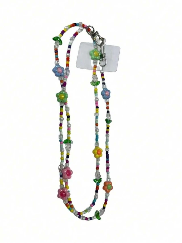 Main image of Bks Rainbow Cartoon Tulip Beaded Detachable Crossbody Phone Lanyard Strap - Cute Kawaii Flower Clip-On Chain For Android & Smartphones, Adjustable Wrist Shoulder Strap For Travel Photography Gift