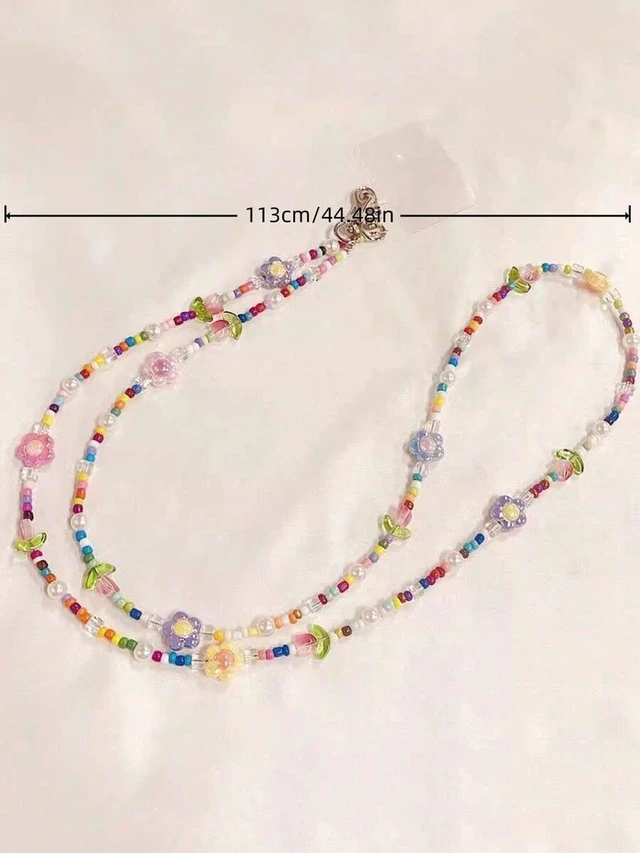 Alt view image 3 of 7 - Bks Rainbow Cartoon Tulip Beaded Detachable Crossbody Phone Lanyard Strap - Cute Kawaii Flower Clip-On Chain For Android & Smartphones, Adjustable Wrist Shoulder Strap For Travel Photography Gift