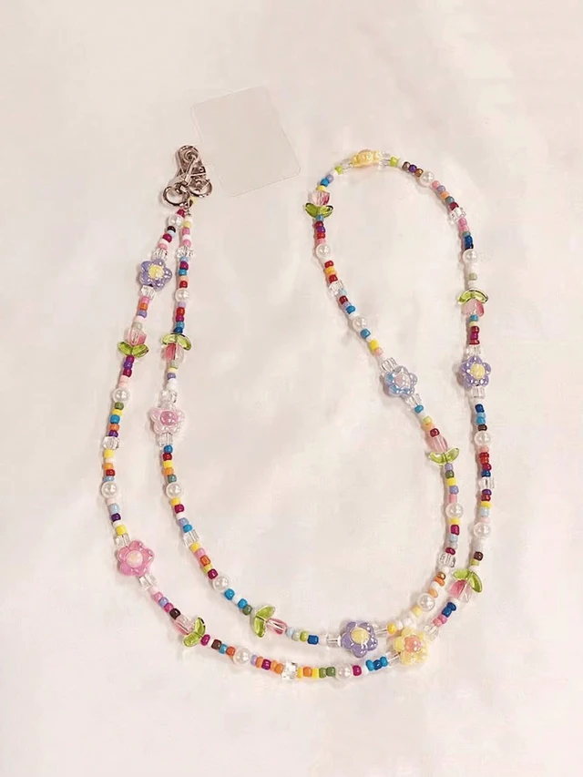 Alt view image 4 of 7 - Bks Rainbow Cartoon Tulip Beaded Detachable Crossbody Phone Lanyard Strap - Cute Kawaii Flower Clip-On Chain For Android & Smartphones, Adjustable Wrist Shoulder Strap For Travel Photography Gift