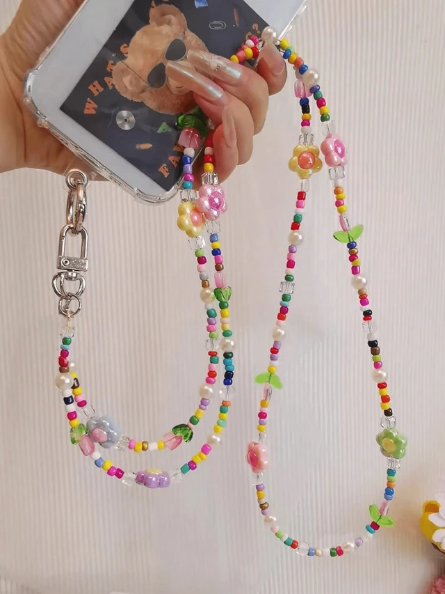 Alt view image 7 of 7 - Bks Rainbow Cartoon Tulip Beaded Detachable Crossbody Phone Lanyard Strap - Cute Kawaii Flower Clip-On Chain For Android & Smartphones, Adjustable Wrist Shoulder Strap For Travel Photography Gift