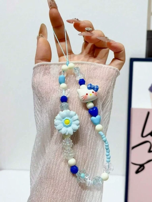Main image of Bks Summer Beaded Phone Lanyard with Starfish Frangipani Pattern Anti-Loss Universal Wrist Strap Chain