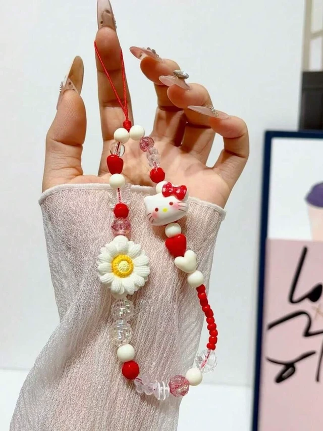 Main image of Bks Summer Beaded Phone Lanyard with Starfish Frangipani Pattern Anti-Loss Universal Wrist Strap Chain