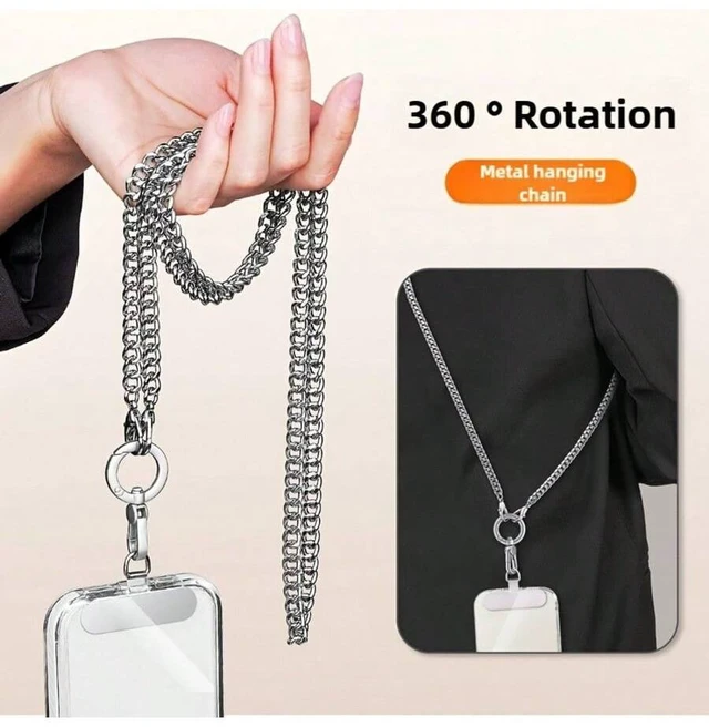 Alt view image 2 of 7 - Bks 360° Swivel Metal Phone Lanyard Chain With Pad, Cross-Body Strap For Women, Durable Anti-Lost Cord With Metal Clip