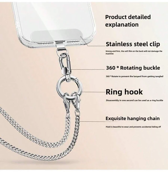 Alt view image 4 of 7 - Bks 360° Swivel Metal Phone Lanyard Chain With Pad, Cross-Body Strap For Women, Durable Anti-Lost Cord With Metal Clip