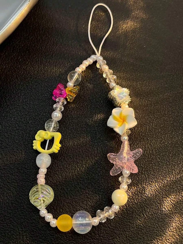 Alt view image 2 of 7 - Bks Summer Beaded Phone Lanyard with Starfish Frangipani Pattern Anti-Loss Universal Wrist Strap Chain