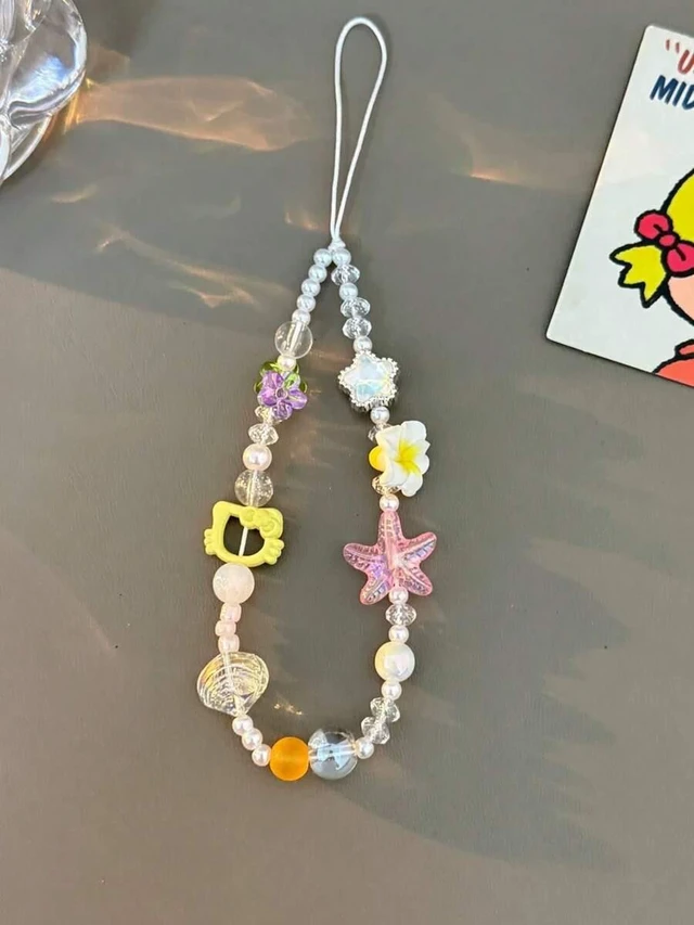 Alt view image 3 of 7 - Bks Summer Beaded Phone Lanyard with Starfish Frangipani Pattern Anti-Loss Universal Wrist Strap Chain