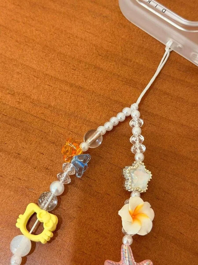 Alt view image 5 of 7 - Bks Summer Beaded Phone Lanyard with Starfish Frangipani Pattern Anti-Loss Universal Wrist Strap Chain