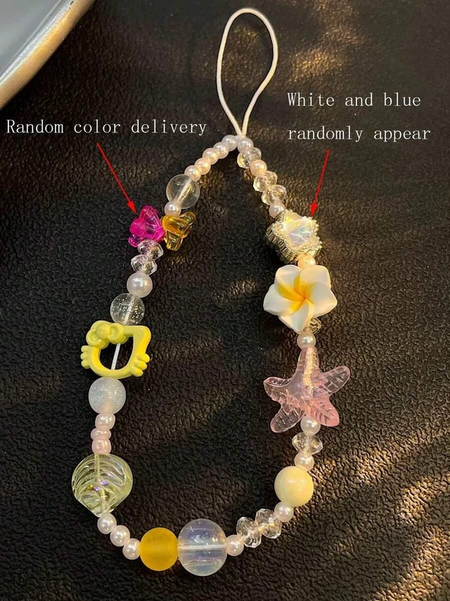 Alt view image 6 of 7 - Bks Summer Beaded Phone Lanyard with Starfish Frangipani Pattern Anti-Loss Universal Wrist Strap Chain