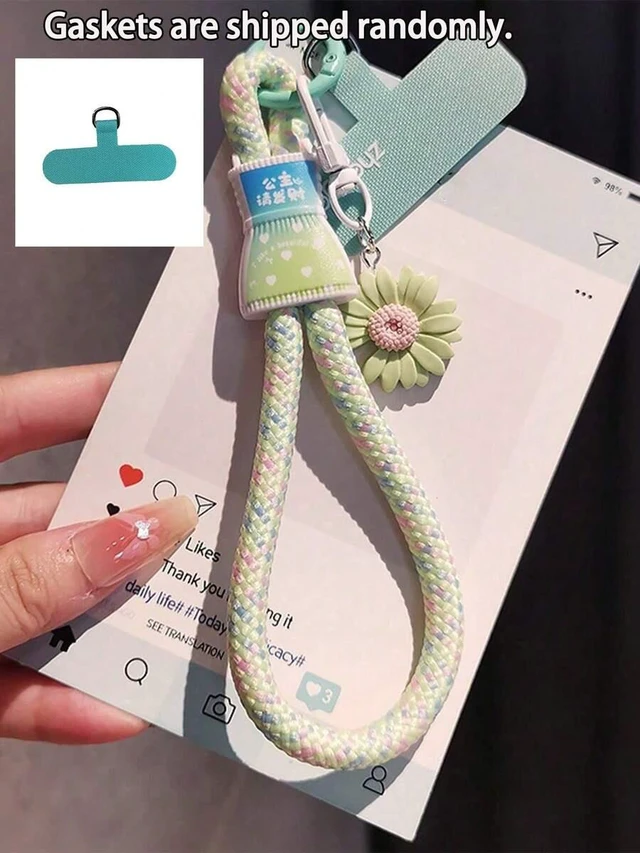 Main image of Bks Adjustable Wrist Strap Phone Lanyard With Locking Clasp Hands-Free Braided Cord Bell Pendant Charm