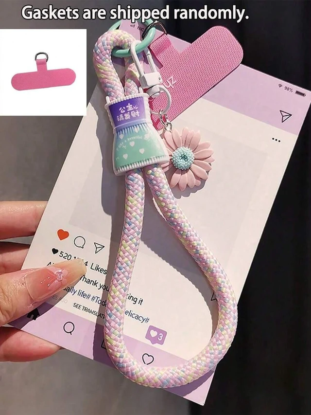 Main image of Bks Adjustable Wrist Strap Phone Lanyard With Locking Clasp Hands-Free Braided Cord Bell Pendant Charm