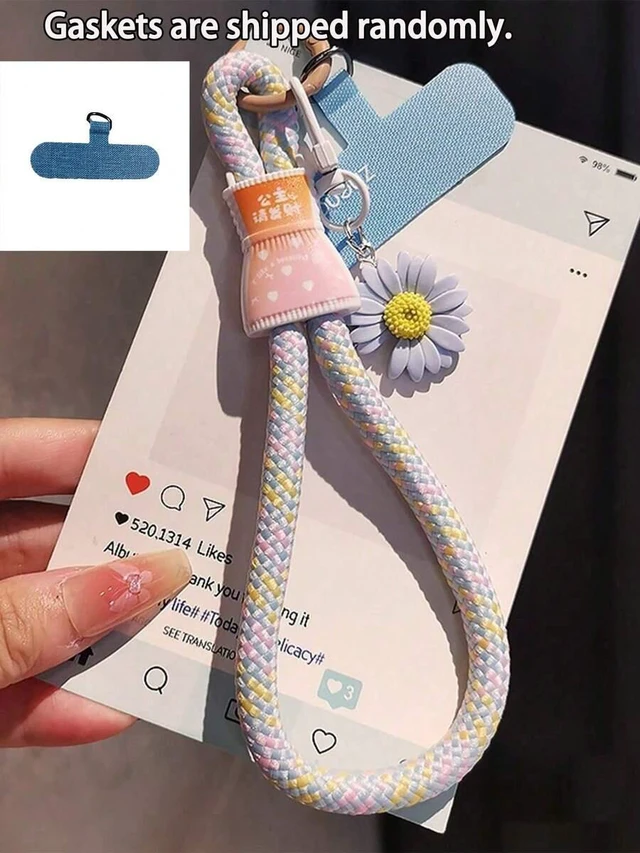 Main image of Bks Adjustable Wrist Strap Phone Lanyard With Locking Clasp Hands-Free Braided Cord Bell Pendant Charm