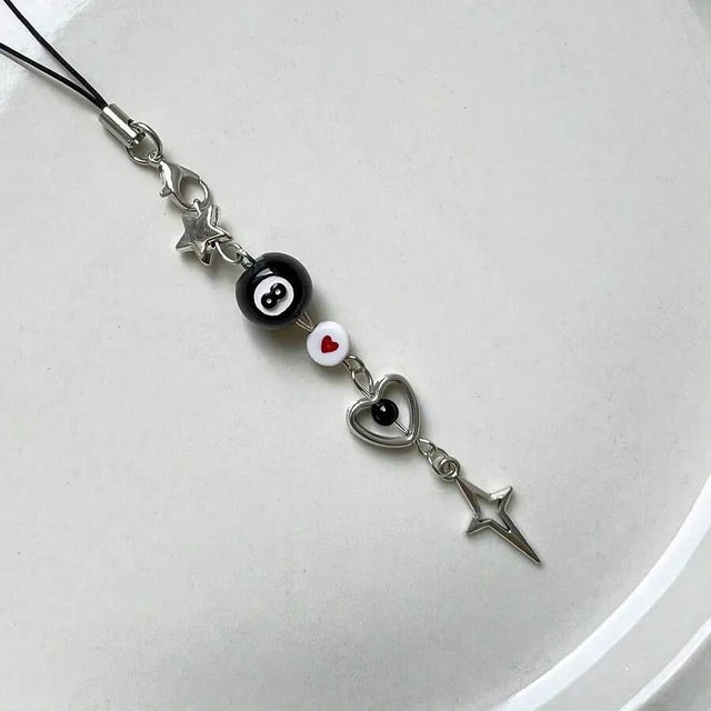 Main image of Bks Black 8-Shaped Bead Pentagram Starburst Chain Phone Lanyard Retro Grunge Style Gift for Mother Family Friends Birthday Holiday