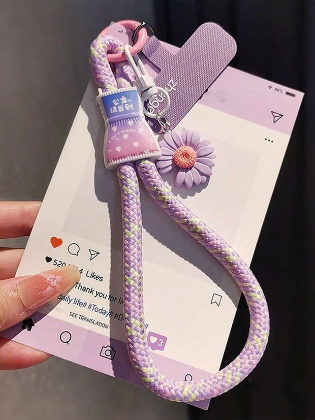 Alt view image 2 of 7 - Bks Adjustable Wrist Strap Phone Lanyard With Locking Clasp Hands-Free Braided Cord Bell Pendant Charm