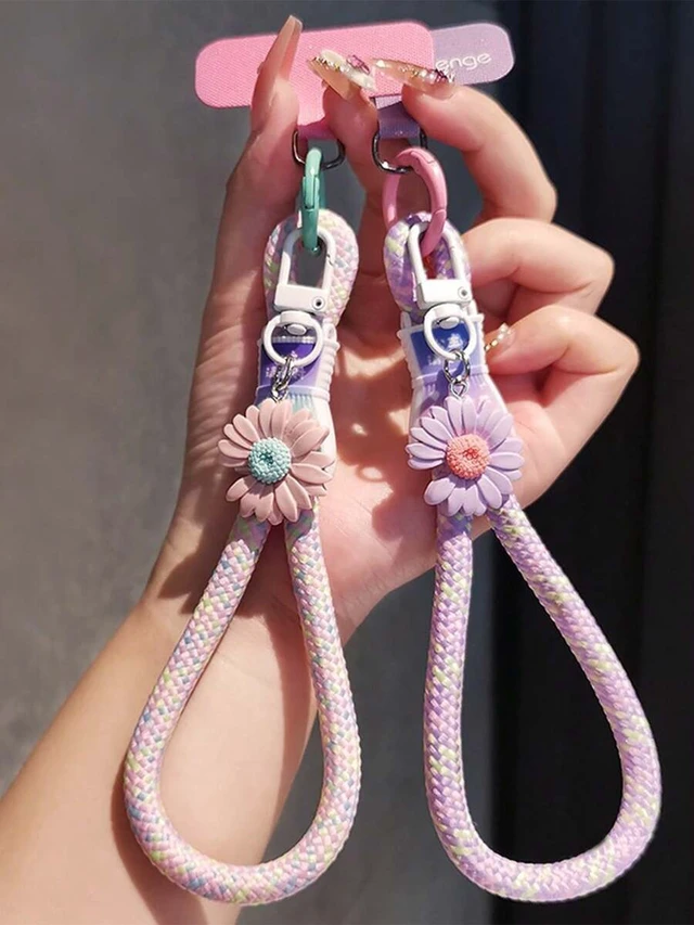 Alt view image 3 of 7 - Bks Adjustable Wrist Strap Phone Lanyard With Locking Clasp Hands-Free Braided Cord Bell Pendant Charm