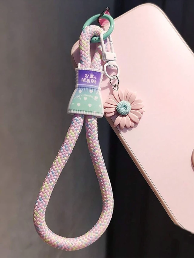 Alt view image 4 of 7 - Bks Adjustable Wrist Strap Phone Lanyard With Locking Clasp Hands-Free Braided Cord Bell Pendant Charm