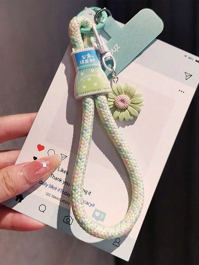 Alt view image 5 of 7 - Bks Adjustable Wrist Strap Phone Lanyard With Locking Clasp Hands-Free Braided Cord Bell Pendant Charm