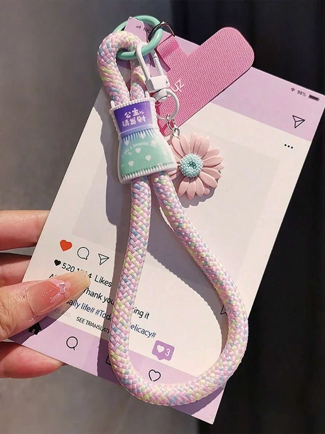 Alt view image 6 of 7 - Bks Adjustable Wrist Strap Phone Lanyard With Locking Clasp Hands-Free Braided Cord Bell Pendant Charm