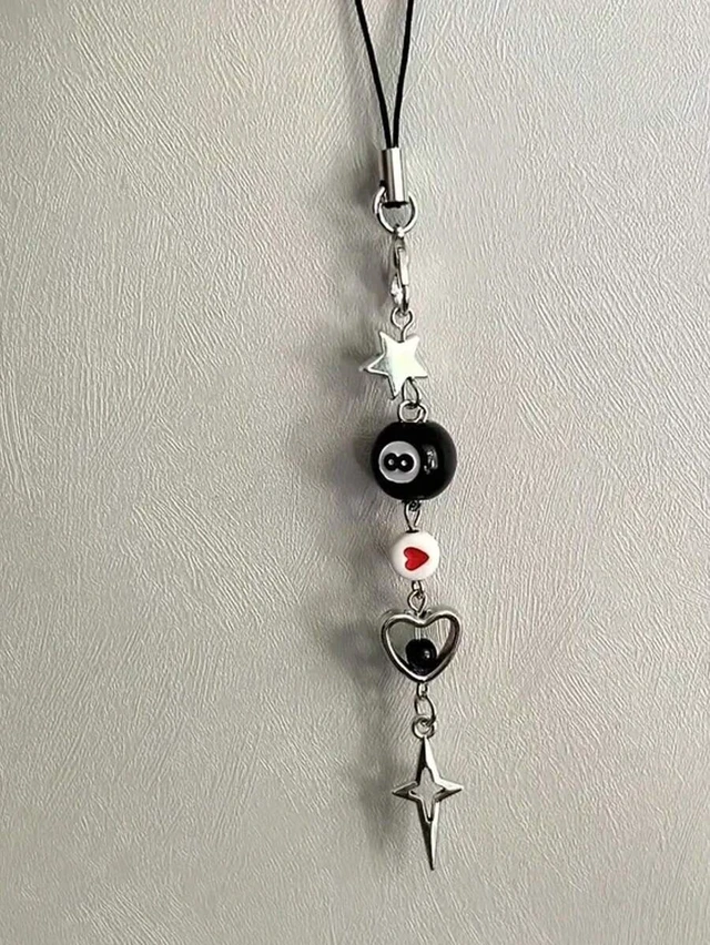 Alt view image 2 of 7 - Bks Black 8-Shaped Bead Pentagram Starburst Chain Phone Lanyard Retro Grunge Style Gift for Mother Family Friends Birthday Holiday