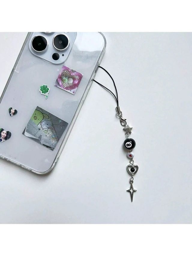 Alt view image 4 of 7 - Bks Black 8-Shaped Bead Pentagram Starburst Chain Phone Lanyard Retro Grunge Style Gift for Mother Family Friends Birthday Holiday