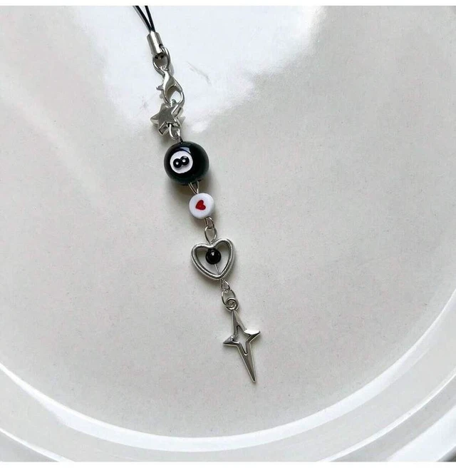 Alt view image 5 of 7 - Bks Black 8-Shaped Bead Pentagram Starburst Chain Phone Lanyard Retro Grunge Style Gift for Mother Family Friends Birthday Holiday