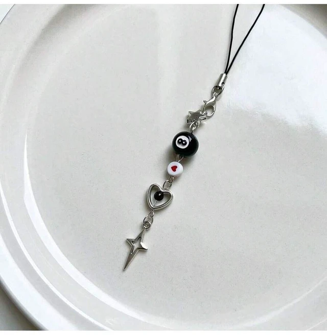 Alt view image 6 of 7 - Bks Black 8-Shaped Bead Pentagram Starburst Chain Phone Lanyard Retro Grunge Style Gift for Mother Family Friends Birthday Holiday