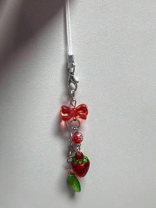 Alt view image 2 of 7 - Bks Handmade Beaded Phone Lanyard Cartoon Cherry Fruit Style Anti-Lost Wrist Strap for Camera and Mobile Devices