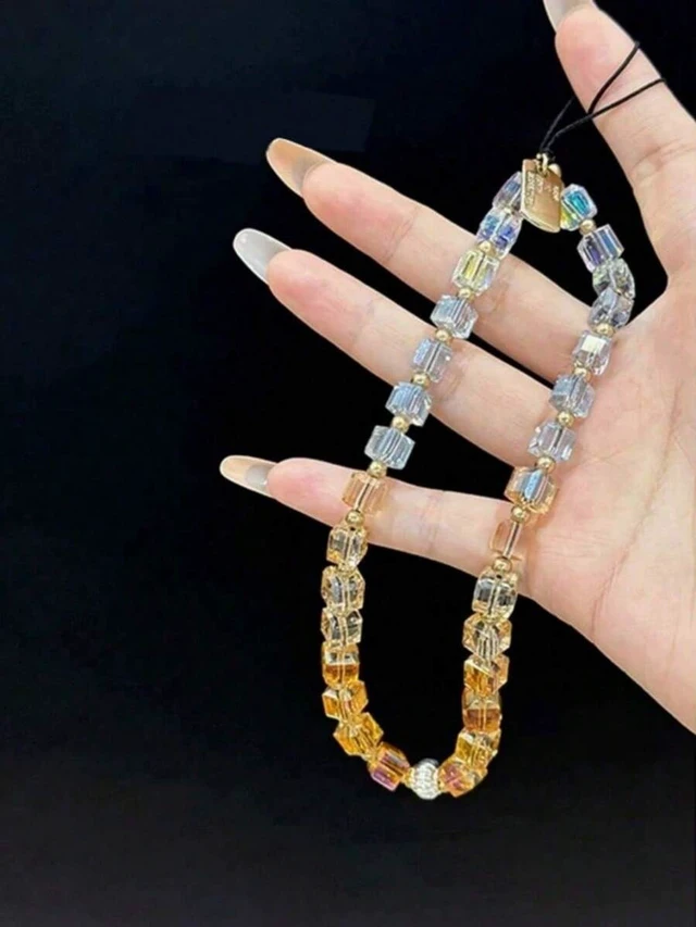 Alt view image 7 of 7 - Bks Square Multicolor Crystal Rainbow Gradient Phone Lanyard Handbag Decoration Fashionable Accessory Gift