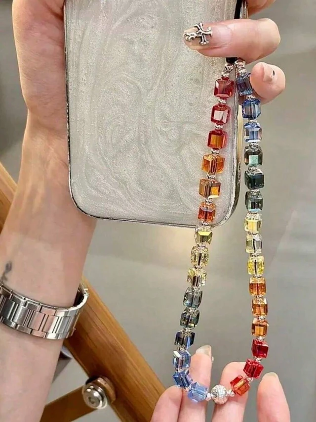 Alt view image 6 of 7 - Bks Square Multicolor Crystal Rainbow Gradient Phone Lanyard Handbag Decoration Fashionable Accessory Gift