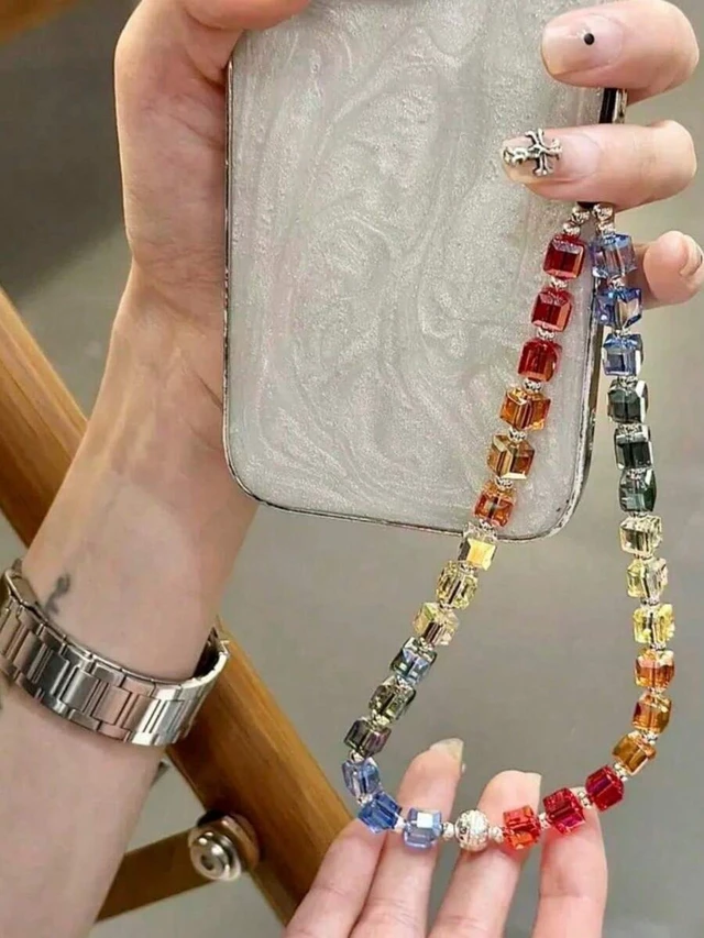 Alt view image 5 of 7 - Bks Square Multicolor Crystal Rainbow Gradient Phone Lanyard Handbag Decoration Fashionable Accessory Gift