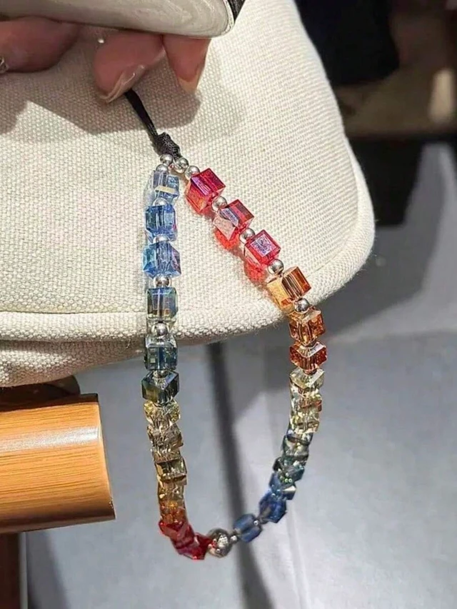Alt view image 3 of 7 - Bks Square Multicolor Crystal Rainbow Gradient Phone Lanyard Handbag Decoration Fashionable Accessory Gift
