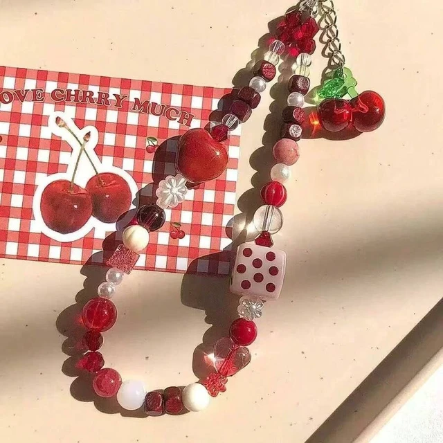 Alt view image 2 of 7 - Bks Handmade Beaded Phone Lanyard Cartoon Cherry Fruit Style Anti-Lost Wrist Strap for Camera and Mobile Devices